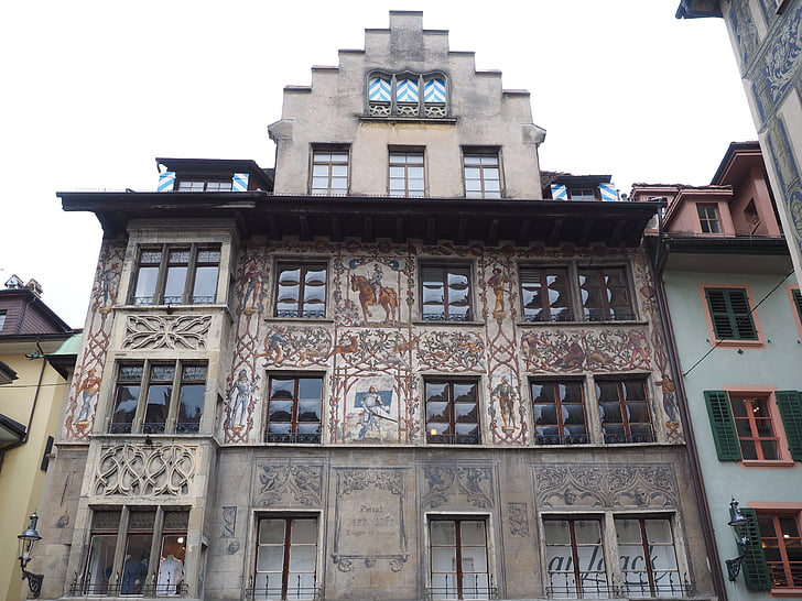 Frescos, Luzern, dornacherplatz nhà, dornacher, Gothic, Alfred pfenninger, Otto spreng