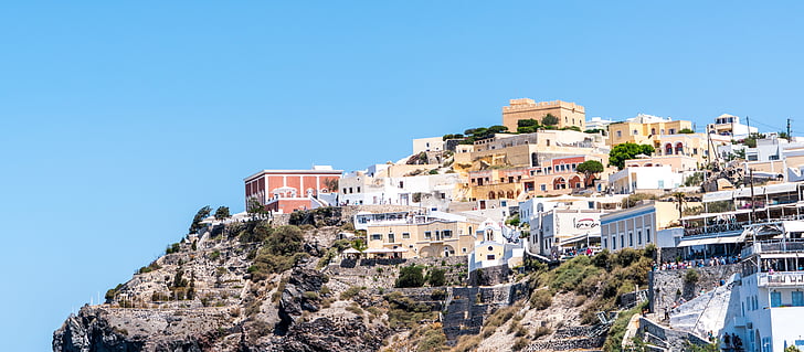 Santorini, Oia, Grekland, resor, arkitektur, vit, blå