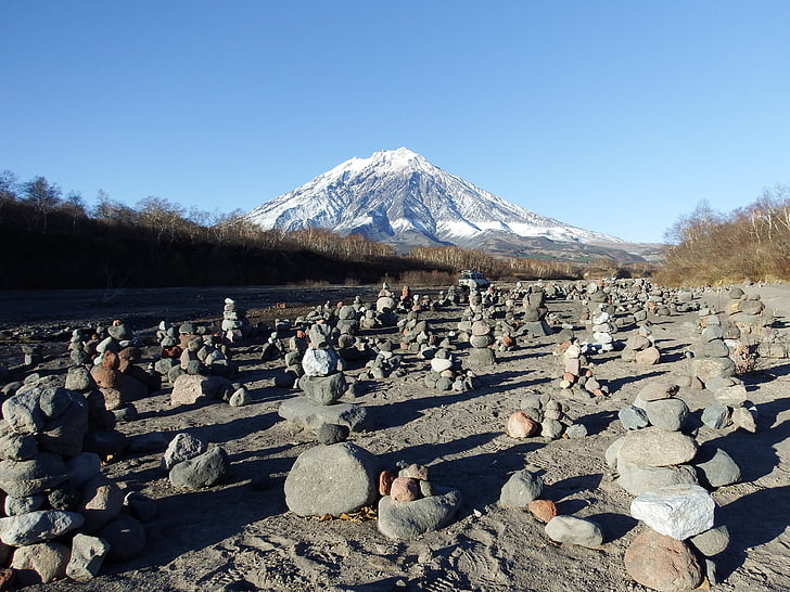 vulcão, Kamchatka, Península de, viagem, Turismo, pedras, escultura