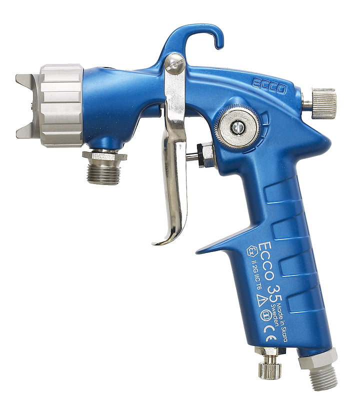 spray gun, färgpistol, airbrush, painting, nozzle, blue, white background