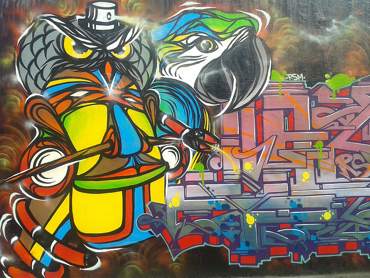 Graffiti, arte, arte de la calle, personaje de dibujos animados, pared pintada, mural