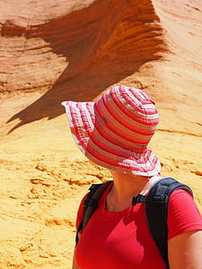жена, лице, шапка, лято, Туризъм, места на интереси, охра скали