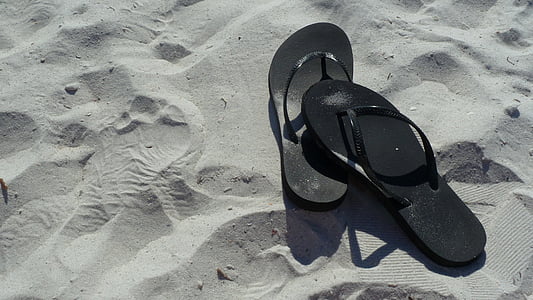 flip-flops, 夏季, 度假, 沙子, 海滩, 沙滩