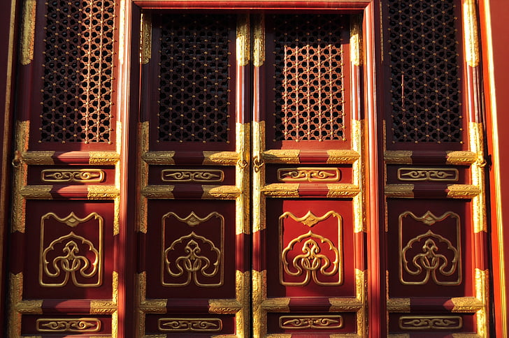 porte, Pékin, Chine, architecture, décoration, cultures, orné