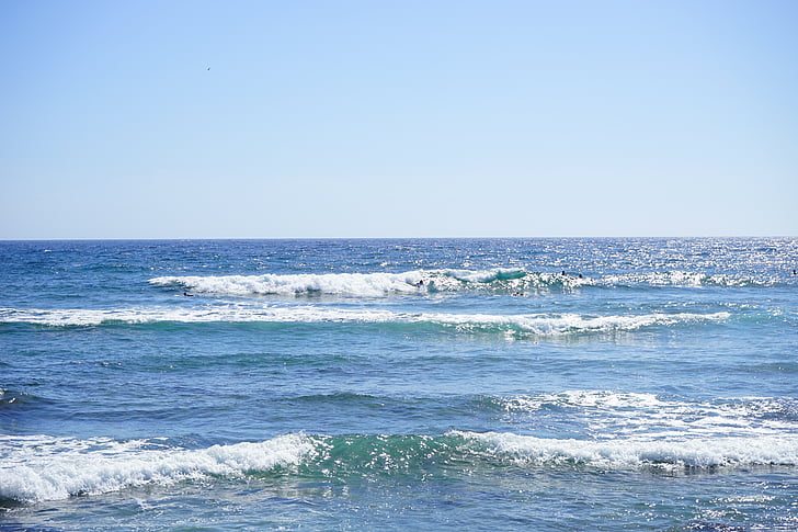 laut, air, gelombang, lebar, tanpa batas, biru