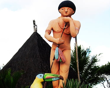 sculpture, indienne, Brésil, tucano, nature, homme, Bahia
