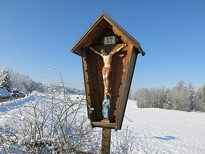 snø, INRI, Maria, Bayern, alpint, eng