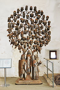 a árvore de sucessão, escultura, metal, monarquia medieval, Castelo de Mont orgueil, Castelo de Gorey, Jersey