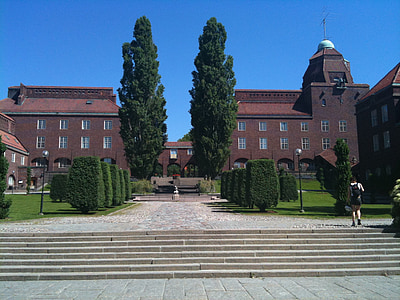 university, kth, royal institute of technology, brick building, trees, old house, square