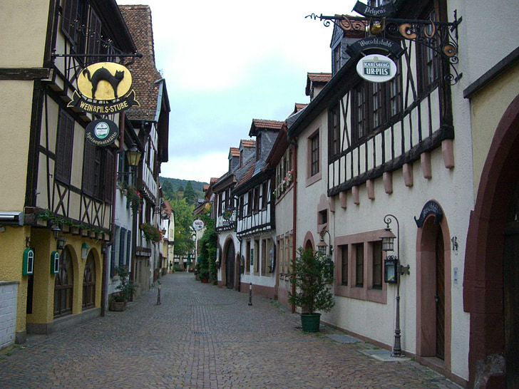 hẻm, fachwerkhäuser, Neustadt, Pfalz