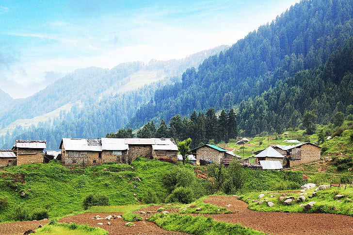 raj gunda, village, mountains, bir billing, himachal pradesh, mountain, nature