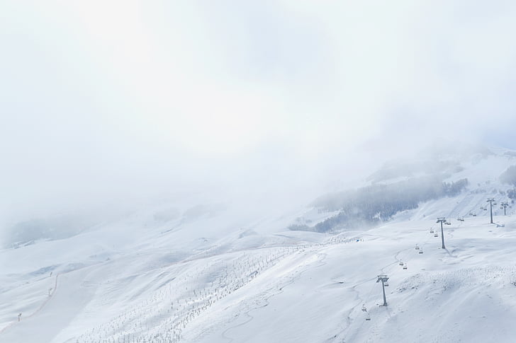 Luchtfoto, weergave, berg, gedekt, sneeuw, winter, alpinisme