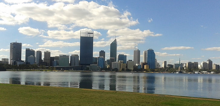 Perth, Austrália, cidade, linha do horizonte, arranha-céu, paisagem urbana, viagens
