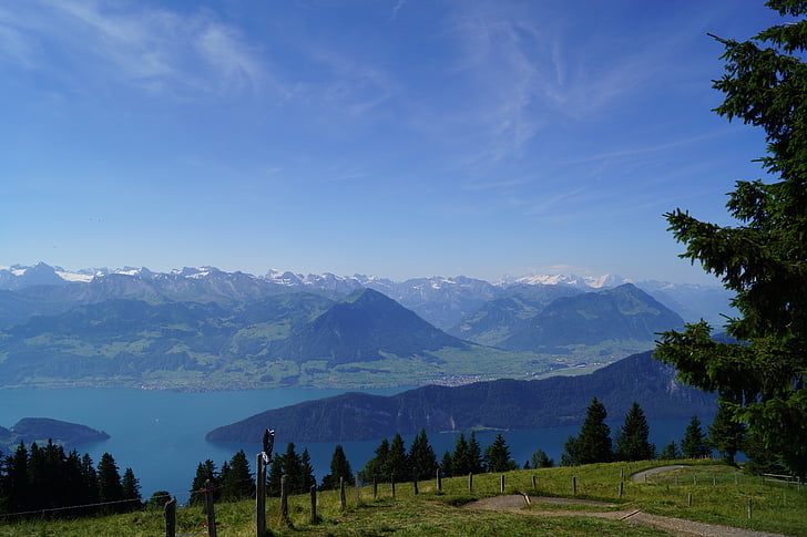 ezers, ezera lucernas apgabals, mākoņi, ūdens Alpu kalnos, ainava, pārgājieni, Alpu staigāt, Panorama