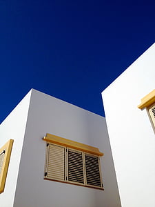 Architektura, moderní, Apartmány, barvy, kontrast, modrá, bílá