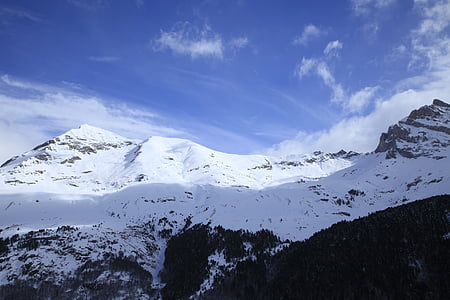 산, 눈, pyrenean, 하이킹, 조 경, 태양, 자연