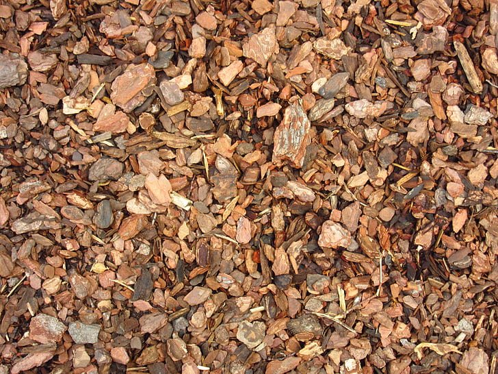 bark mulch, ground, snippets, crushed, texture, wood splitter, background