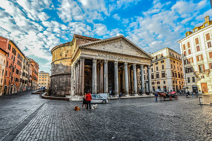 Roma, Panteão, Praça, Rotonda, céu, cavalo, carruagem