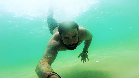 ダイビング, 3 月, 青い水, 海, 男, 自然, 良い波