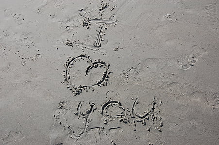 Miluju tě, pláž, Láska, štěstí, srdce
