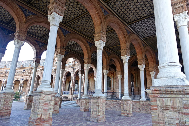 Plaza de espania, coloane, arcuri, Palatul, Sevilla, istoric, celebru