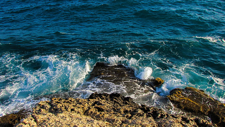 penhasco, rocha, onda, quebrando, natureza, mar, Chipre