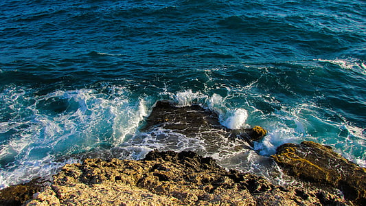 acantilado, roca, ola, romper, naturaleza, mar, Chipre