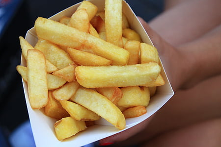 Franse frietjes, eten, aardappelen, macro, gezonde voeding, Closeup, voeding