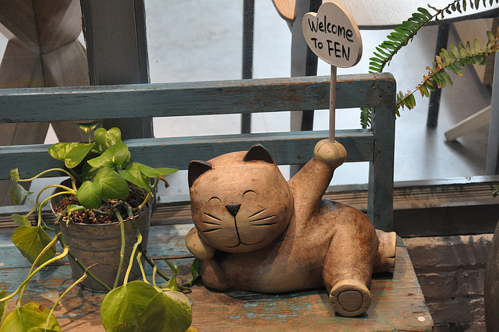 gato de la suerte, Isla de Gulangyu, lindo, gato, dibujos animados