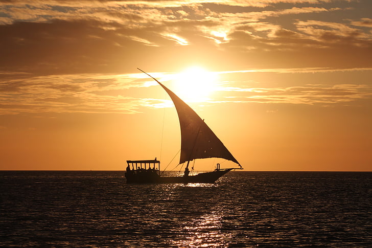 sea, boat, sunset, ocean, water, yacht, sailboat