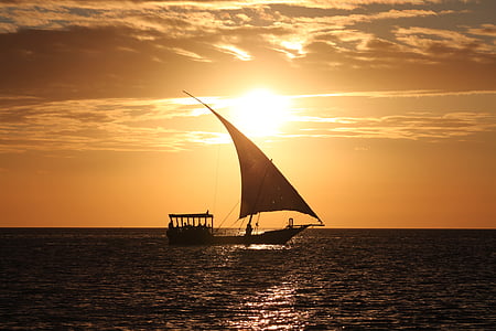 mer, bateau, coucher de soleil, océan, eau, Yacht, voilier