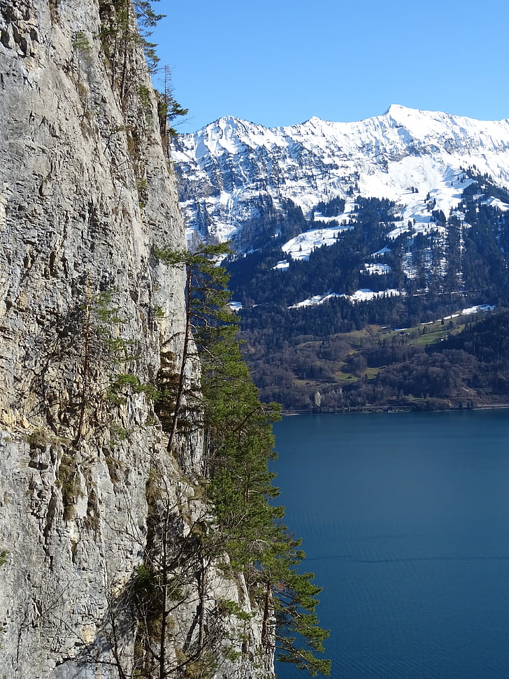 montagnes, nature, Sky, bleu, neige, Lac, Suisse