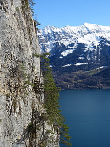 montañas, naturaleza, cielo, azul, nieve, Lago, Suiza