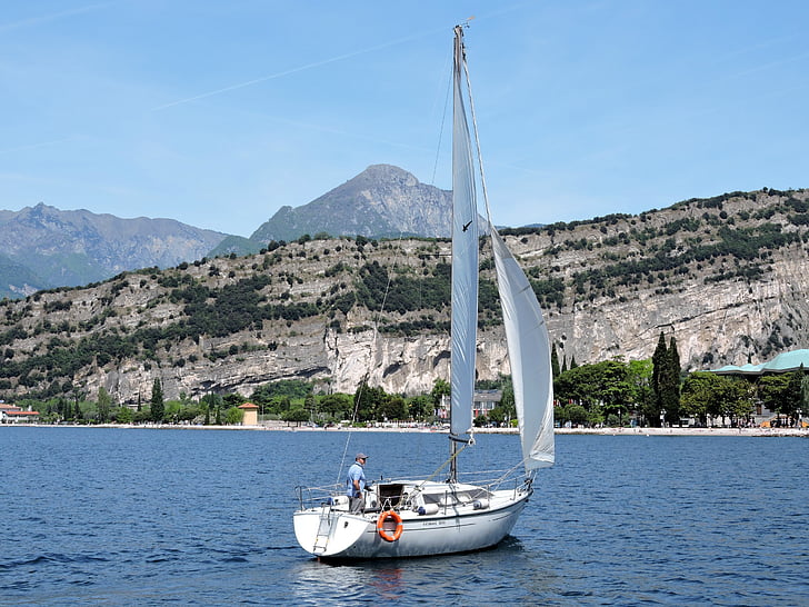 zeilboot, Lake, berg, water, Garda, Italië, landschap