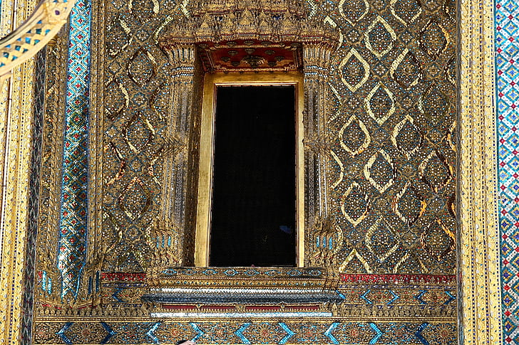 vrata, vhod, zlata, bogato okrašen, tempelj, Buda, budizem
