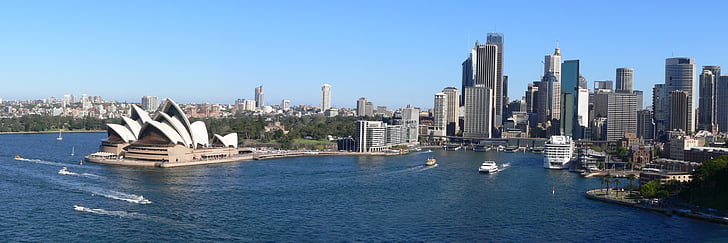 Sydney, Austrálie, Sydney harbour, Opera house, mrakodrapy, Panoráma města, Panorama