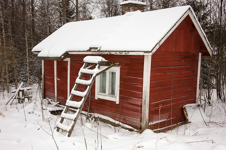 Casa, clădire, Casa din lemn, zăpadă