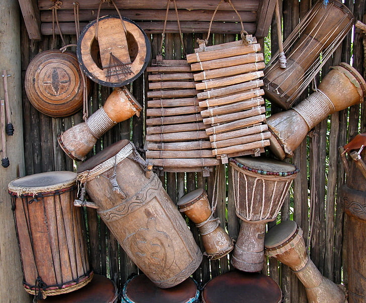 африкански, инструменти, фон, музика, музикални, етнически, перкусия