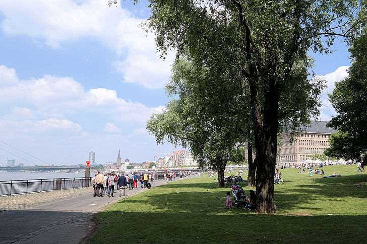 Düsseldorf, Rhinen, promenaden, City, Rhinen, Rhinens promenade, menneskelige