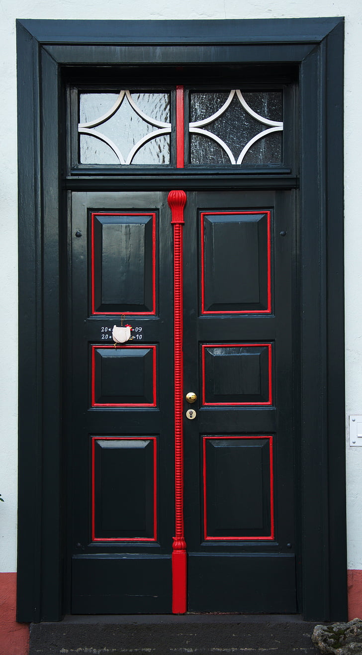 dveře, přední dveře, budova, vstup, černá, červená