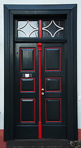 døren, foran døren, bygning, input, sort, rød