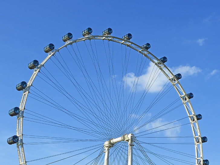 Singapore flyer, Big wheel, rivier, skyline, blauwe hemel, wolken, cirkel