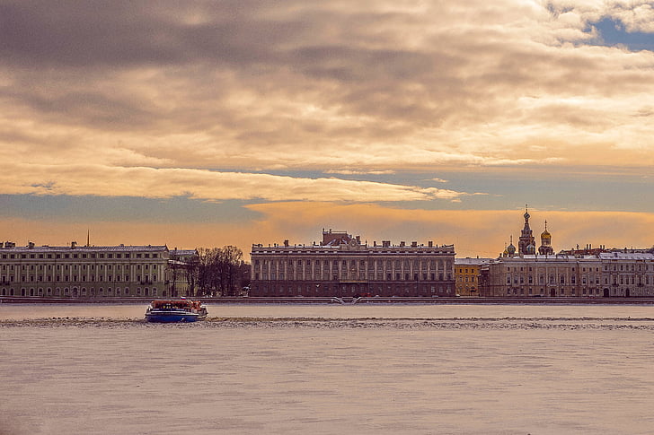 skjønnhet, St. petersburg, Russland, solnedgang, arkitektur, skyer, himmelen