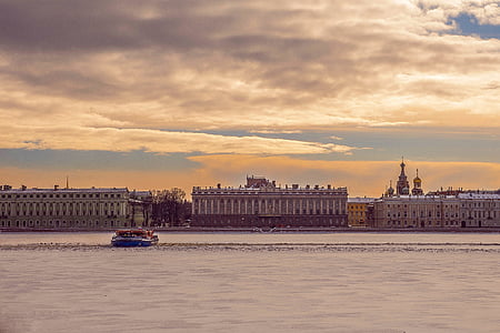 красота, Санкт Петербург, Русия, залез, архитектура, облаците, небе