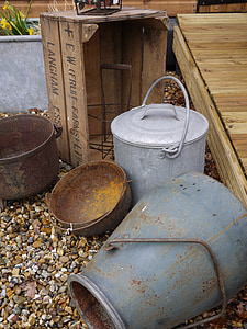 bucket, zinc, container, metal, equipment, vintage, garden