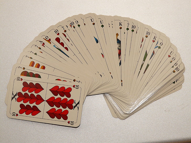 joc de cartes, targetes, deu, cor, assignatures, jugant a les cartes