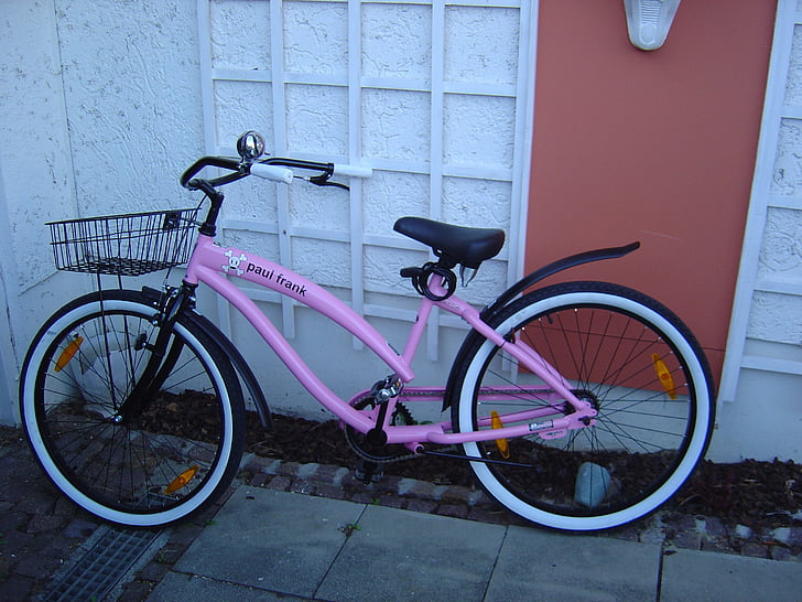 rožinis dviratis, mergina dviračiu, Olandijoje, moterišką dviratį
