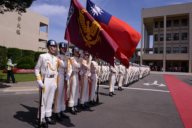 Taiwan, polícia university, vlajka, česť stráže, promócie, Parade, ľudia