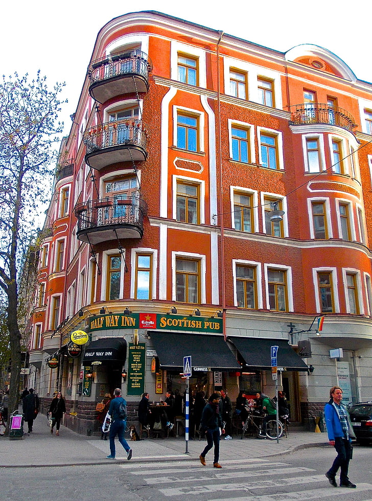 pub, utcai élet, homlokzat, swedenborgsgatan, Södermalm, Stockholm
