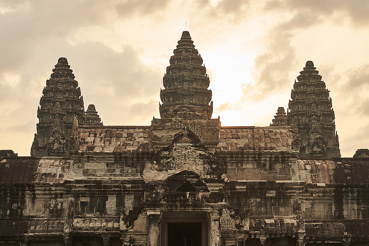 Camboja, a Siem reap, na, velho, nascer do sol, solar, reflexão